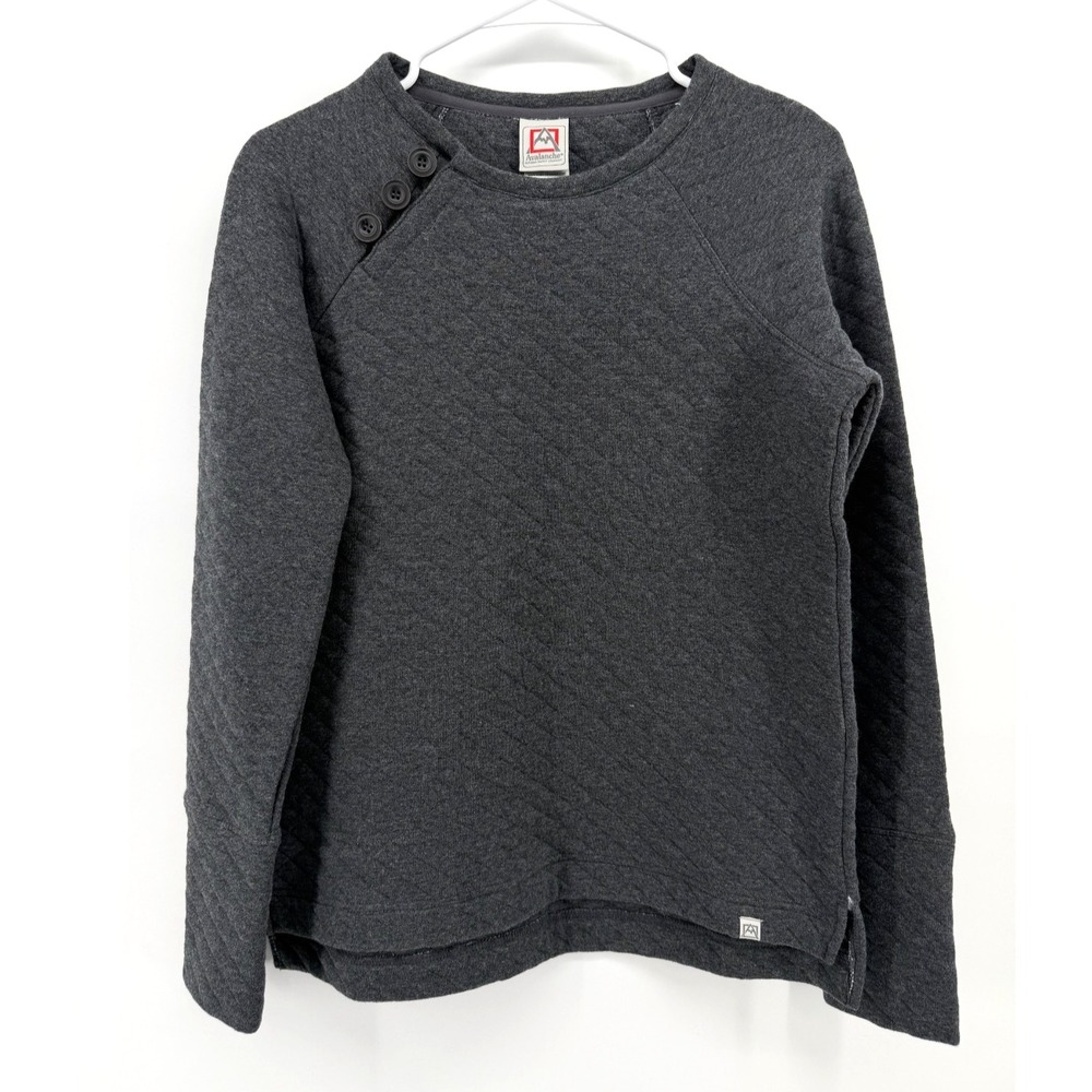 Avalanche Gray Quilted Button Cuff Crewneck Pullover Women M Outdoor Minimalist